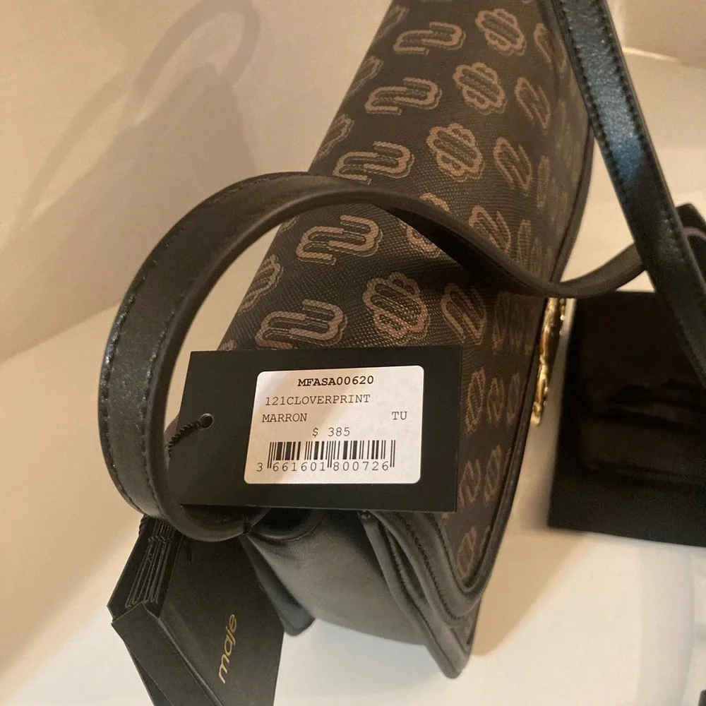MAJE Clover Clasp Canvas Bag with Leather trim.